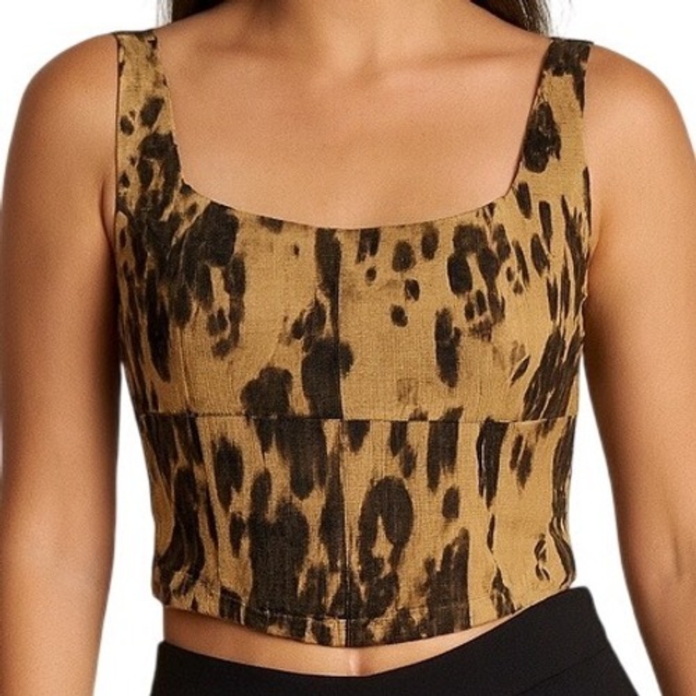 Banana Republic Factory Leopard Print Linen-Blend Cropped Bustier Top Size 10